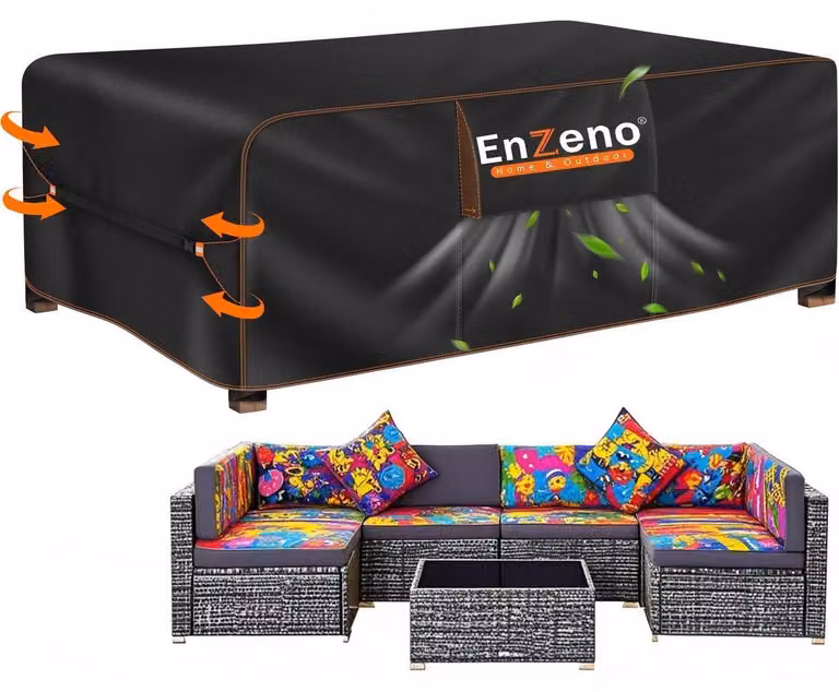 Copertura impermeabile per mobili da giardino, dimensioni 300x250x100 cm, realizzata in tessuto Oxford 420D, ideale per proteggere divani da esterno, resistente alle intemperie invernali e dotata di prese d'aria