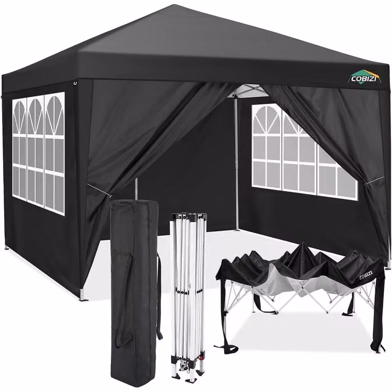 Gazebo da esterno 3x3 metri, impermeabile, con protezione UV 50+ e 4 pannelli laterali, colore nero