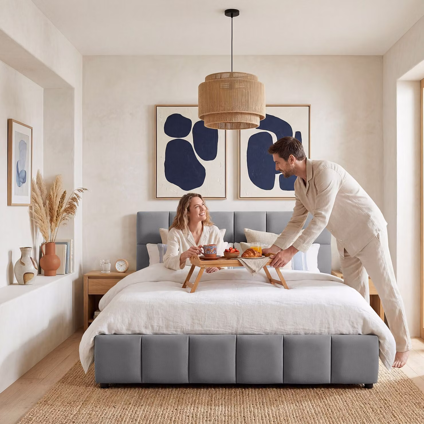Letto imbottito Shirley tectake con rete a doghe in velluto grigio scuro L/P/H: 220 x 180 x 93 cm – 2