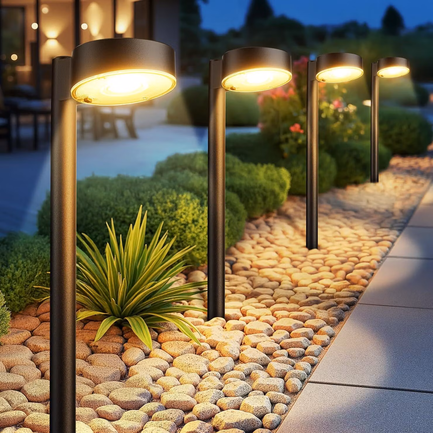 Set di 4 luci solari da giardino, con 12 LED, grado di protezione IP65, luce bianco caldo, 500 lumen