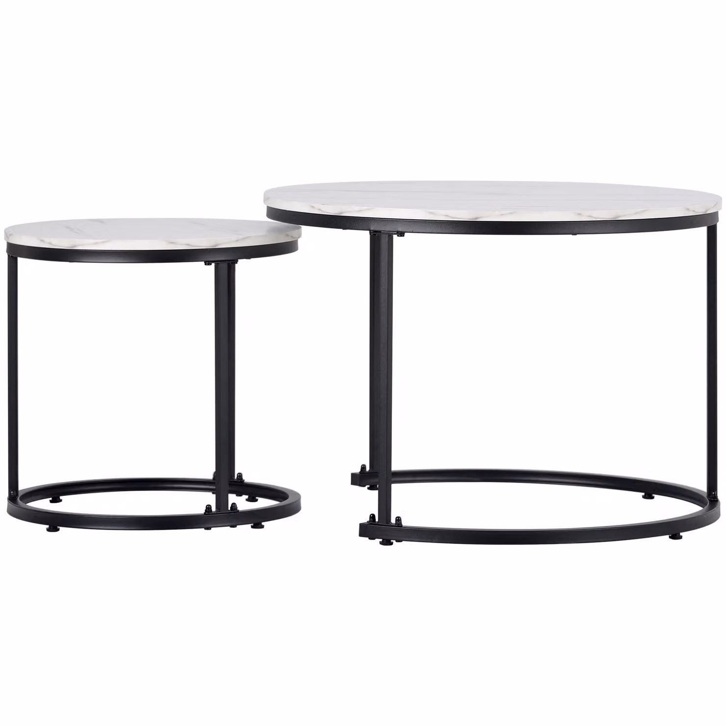 Set di tavolini da salotto rotondi impilabili Aosom, design moderno con struttura in metallo e piano in MDF effetto marmo bianco lucido – 2