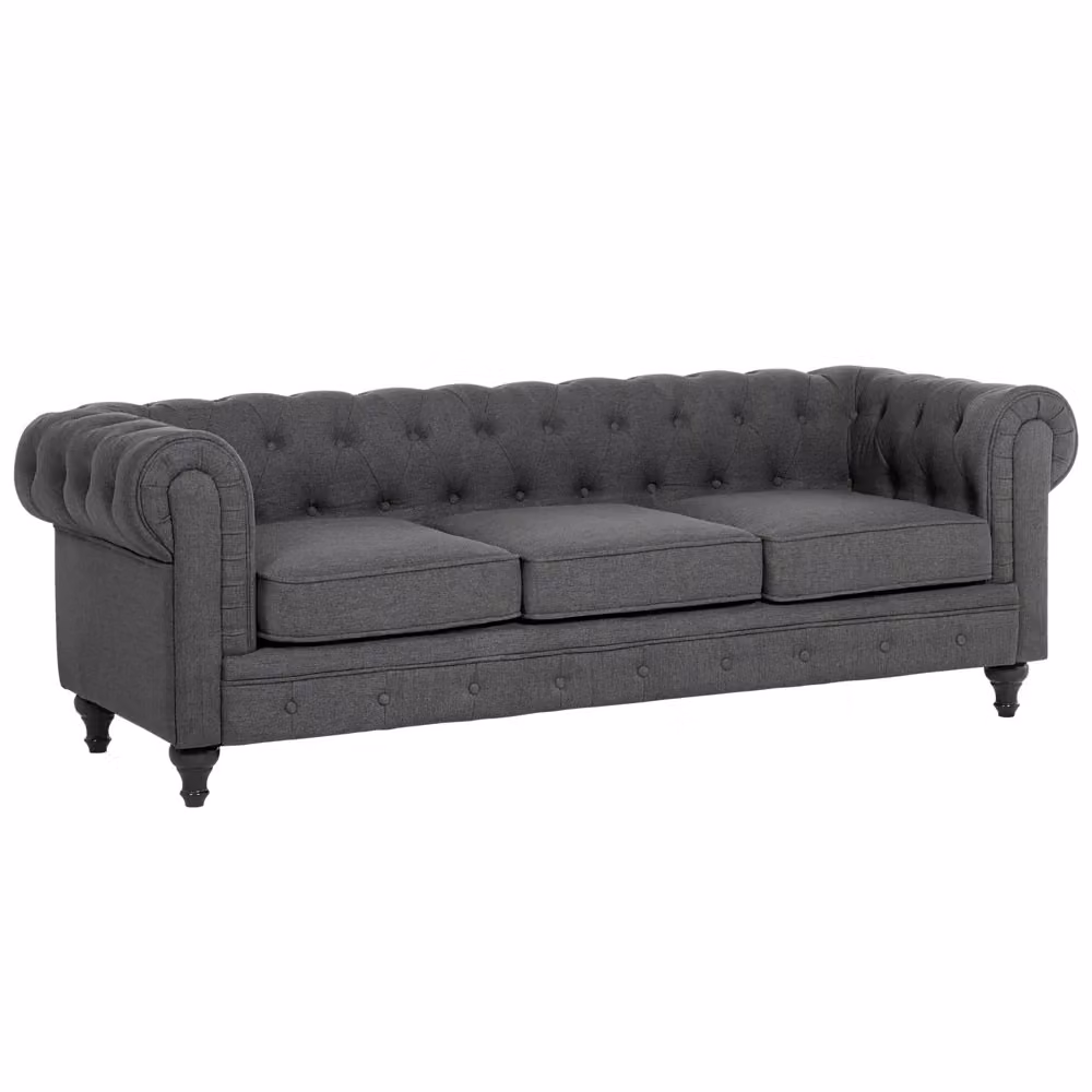 Divano a 3 posti Chesterfield BELIANI in tessuto grigio con coperture rimovibili L: 202 cm, P: 75 cm, H: 70 cm – 2