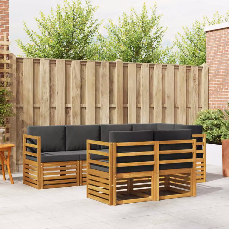 vidaXL Set di divani da esterno 7 pz in legno di acacia con cuscini beige e antracite