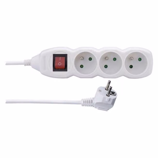 Cavo di prolunga con interruttore - 3 prese, 3 m, bianco 70802
