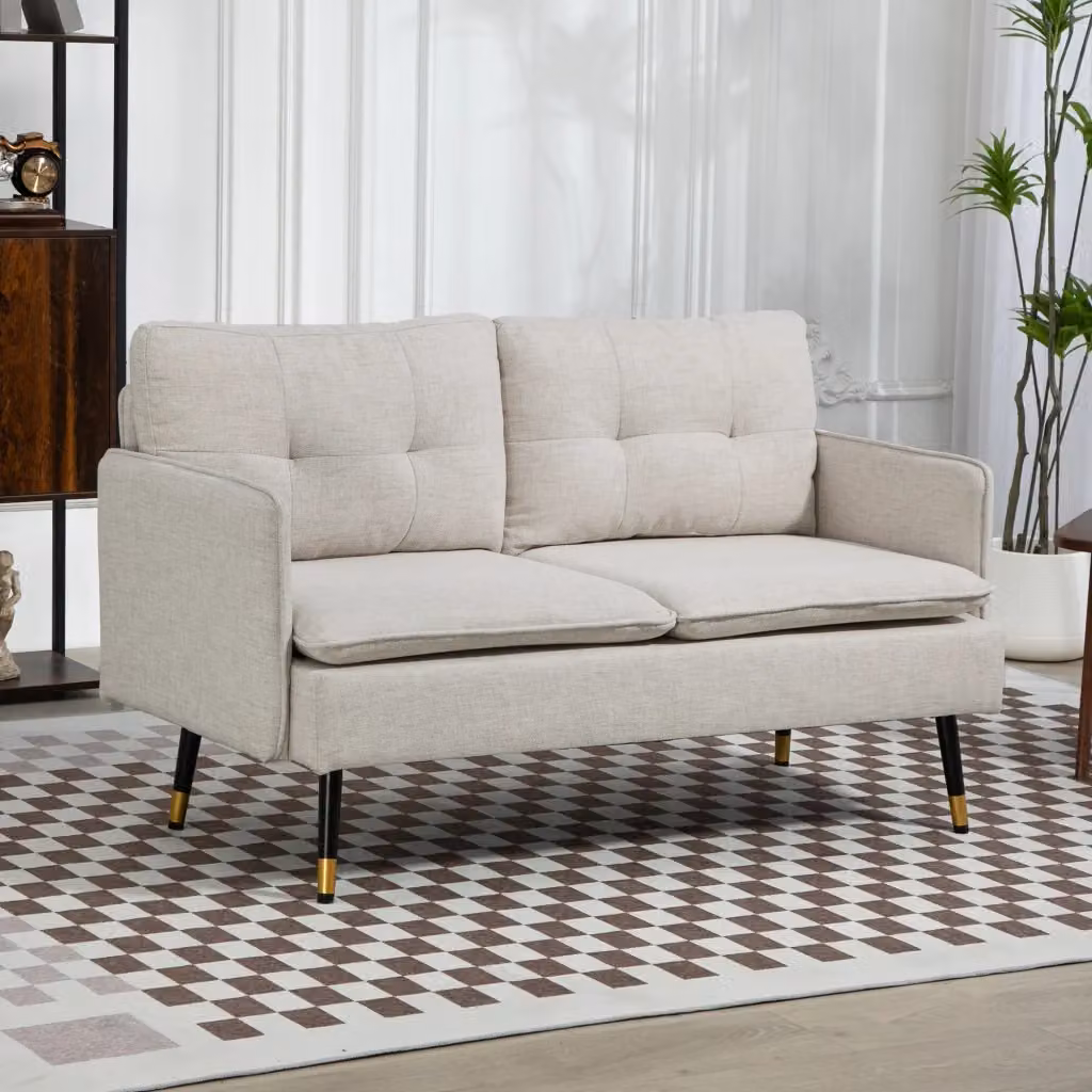 Divano 2 Posti Giordanoshop Moderno in Tessuto Bianco e Beige con Cuscini Imbottiti L/P/H: 139 x 68 x 80 cm – 2