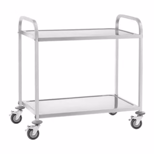 Carrello di servizio in acciaio, 2 vassoi, fino a 160 kg, 2 freni in acciaio 14_0000947