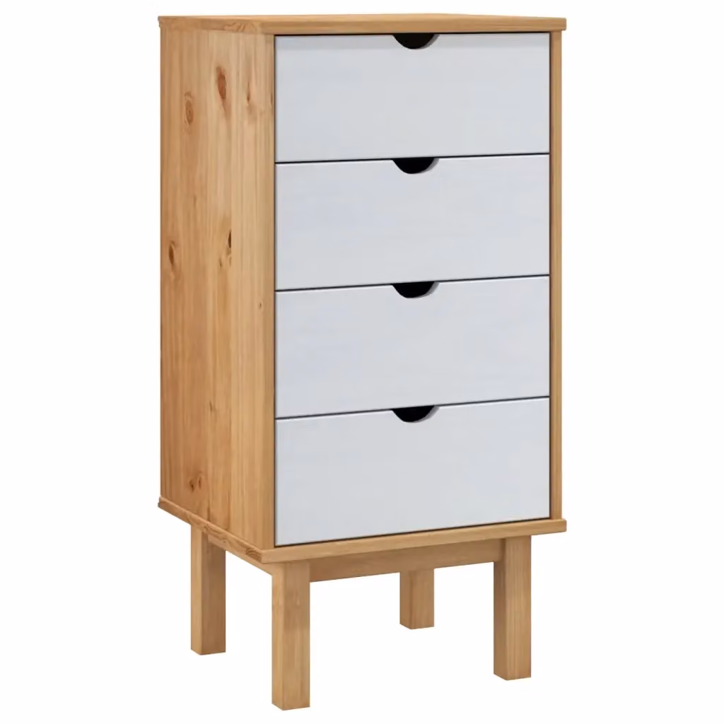Cassettiera in legno di pino stile scandinavo vidaXL Marrone e Bianco L/P/H: 45 x 39 x 90 cm – 2