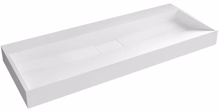 Lavabo in marmo artificiale Vita, disponibile sia da parete che da appoggio, colore bianco lucido, dimensioni 120x46 cm
