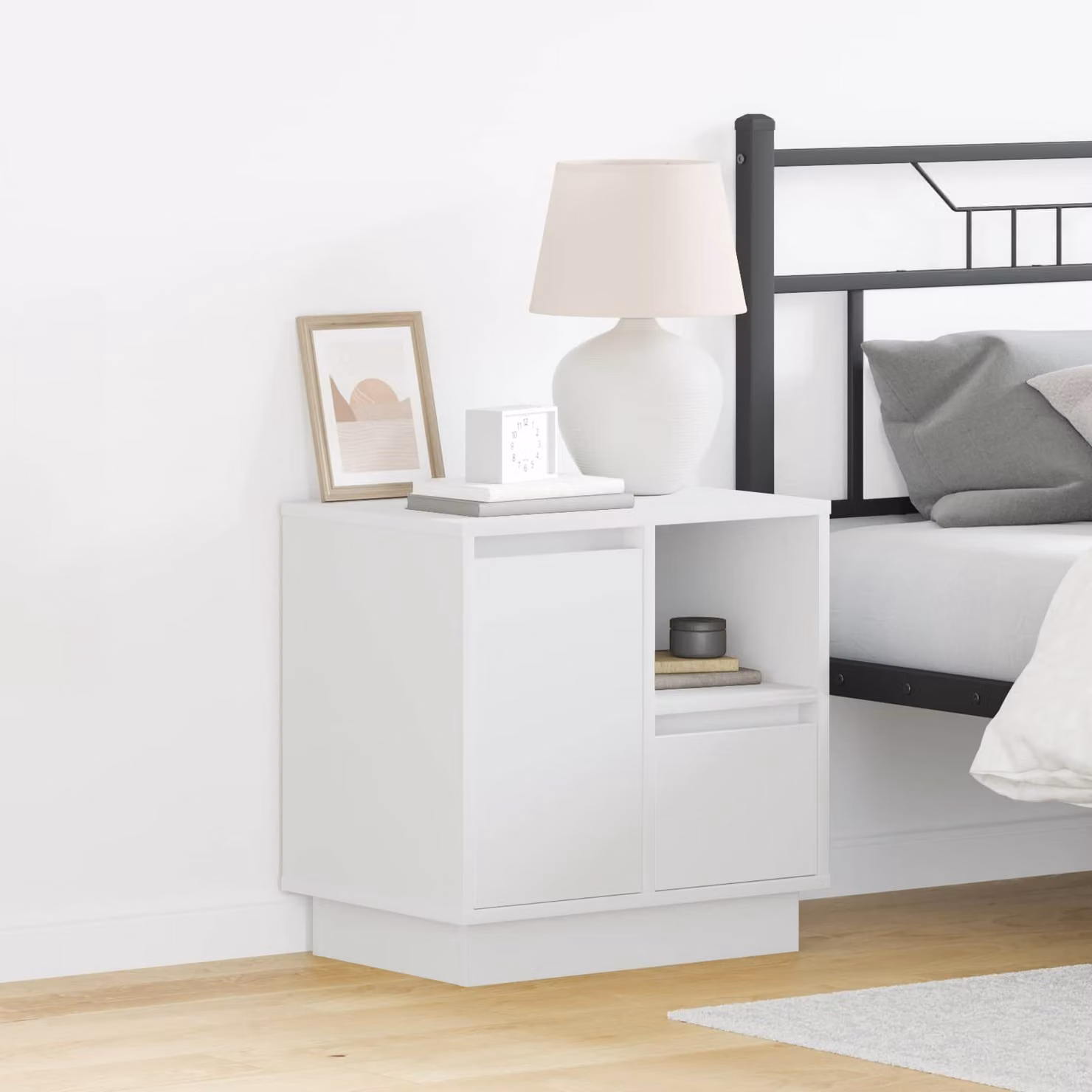 vidaXL Armadio da Notte Moderno Bianco con Illuminazione Integrata in MDF L 50 cm, P 34,5 cm, H 50 cm