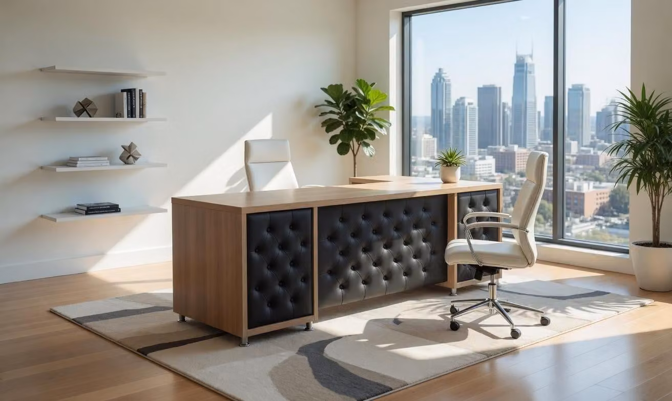 Scrivania in legno e Pelle finta per ambienti di lavoro eleganti