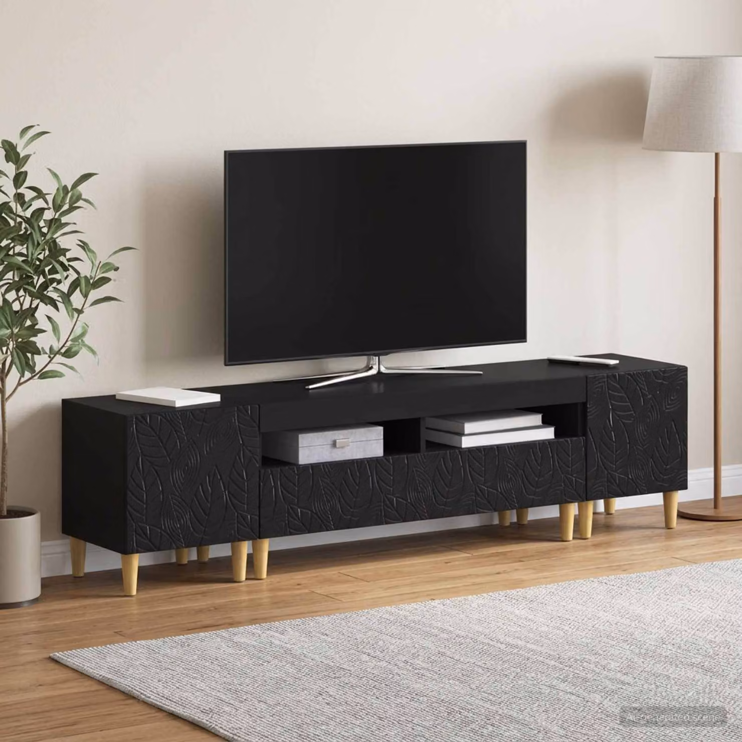 Mobile TV Stand vidaXL DELFT a 3 pezzi, Nero, in legno ingegnerizzato con illuminazione integrata e scomparti multimediali