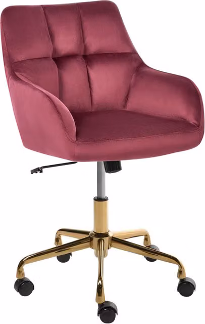 Sedia da ufficio girevole in velluto rosso con struttura in metallo e ruote per home office – 1