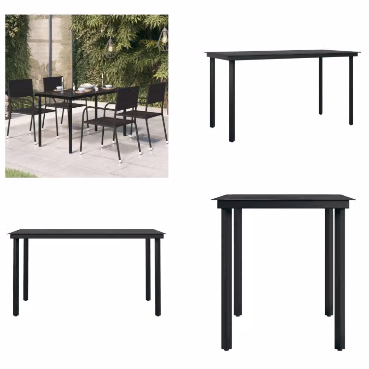 vidaXL Tavolo da pranzo da giardino nero 140x70x74 cm in acciaio e vetro - Tavolo da pranzo da giardino - Tavoli da pranzo da giardino - Tavolo da pranzo da esterno - Tavolo da patio