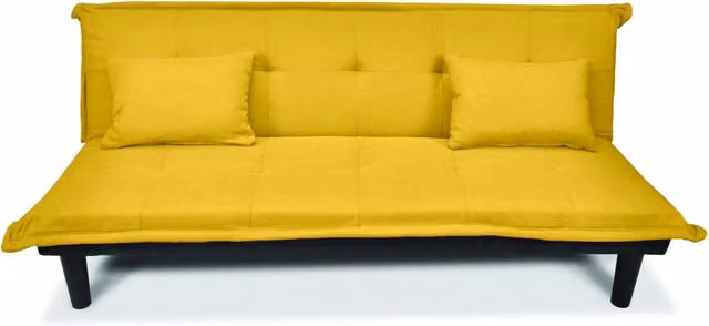Divano letto clic clac Russell Samira in tessuto vellutato giallo con cuscini inclusi L/P/H: 170 x 90 x 70 cm – 1