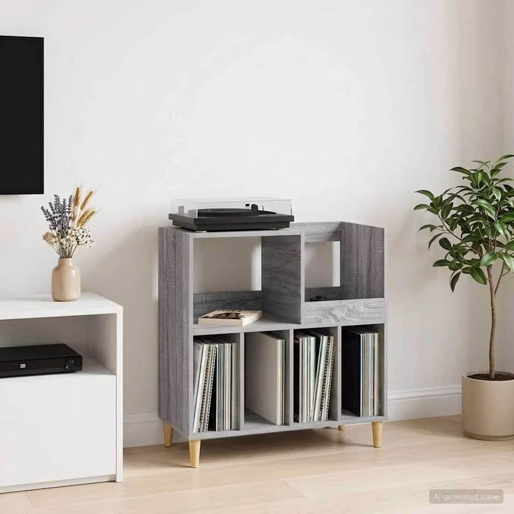 vidaXL Supporto per giradischi moderno in legno e MDF grigio L: 82 cm, P: 39,5 cm, H: 82,5 cm