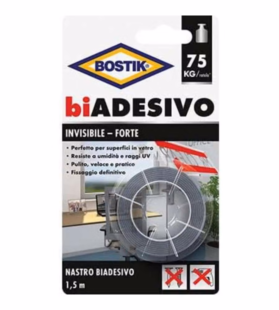 Bostik Nastro Biadesivo Invisibile Forte per Interni -1,5 m