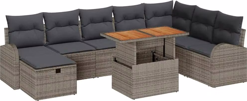 Set Divano da Giardino 9 pcs Grigio polyrattan