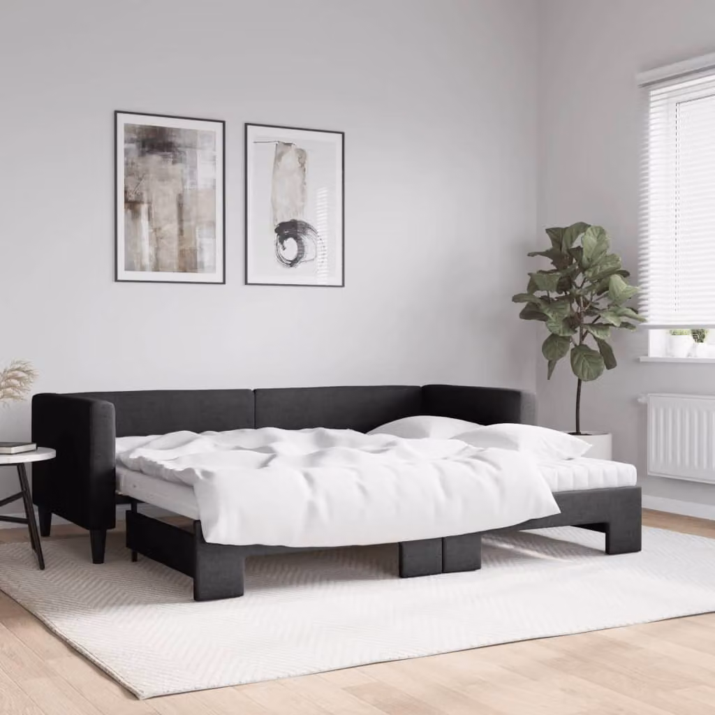 Maison Exclusive - Divano letto estraibile con materassi, nero, 80x200 cm, tessuto