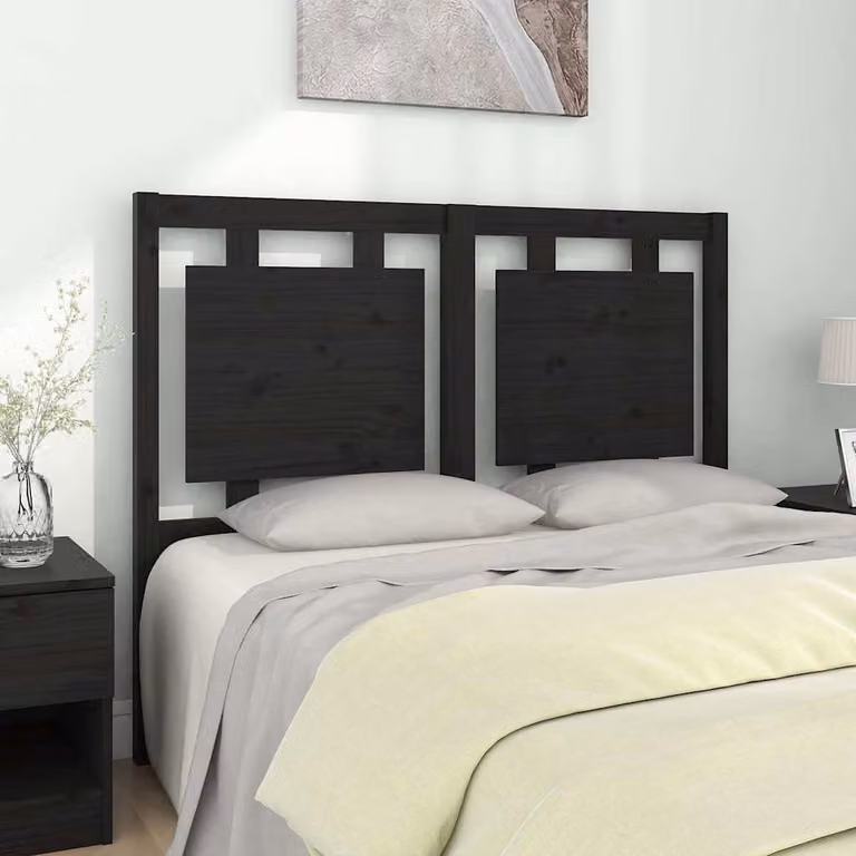 Testiera per Letto vidaXL in Legno Massello di Pino, Colore Nero, L 125,5 x P 4 x H 100 cm