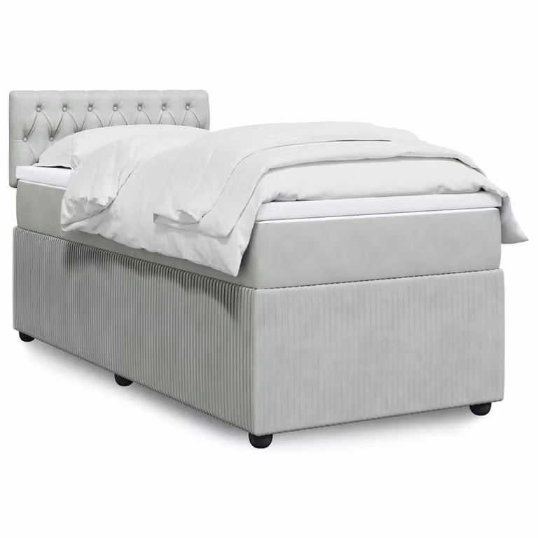 vidaXL Letto Ibrido con Materasso a Molle Insacchettate e Struttura Imbottita in Velluto Grigio e Bianco, L/P/H: 90 x 200 cm