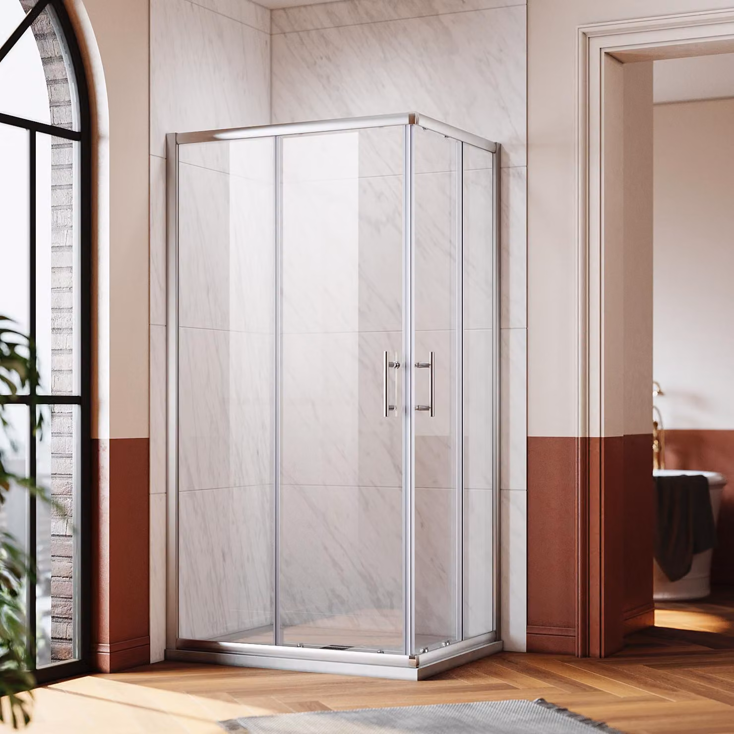 SONNI doccia ad angolo Cabine doccia ad angolo ingresso doppio porte scorrevoli doccia LxP: 100x80 cm, vetro ESG funzione di sgancio rapido protezione dagli spruzzi d'acqua, altezza 185cm