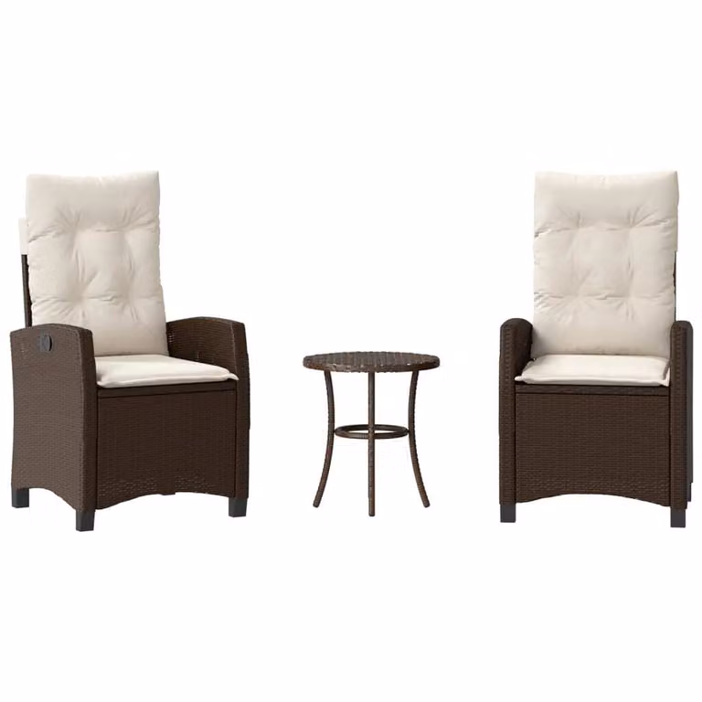 Set Bistrò 3 pz con Cuscini Marrone in Polyrattan