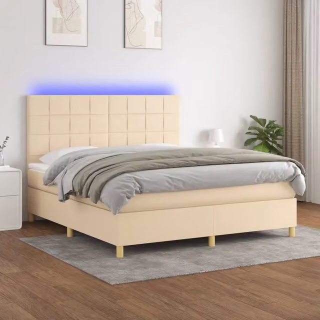 Letto Ibrido con Materasso vidaXL in Tessuto Beige e Bianco con Illuminazione LED e Porte USB L/P/H: 160 x 200 x 128 cm – 1