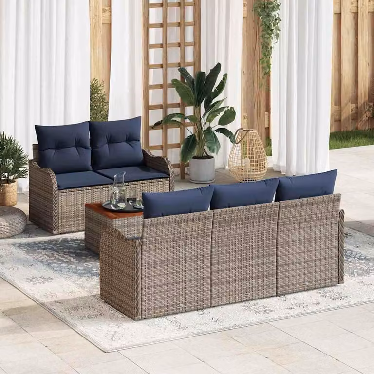 Maison Exclusive - Set da giardino composto da 6 pezzi, divano, colore grigio, realizzato in rattan sintetico