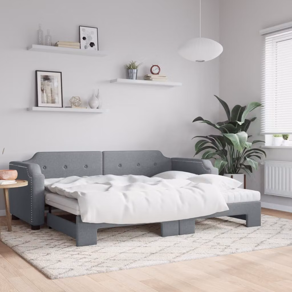 Maison Exclusive - Divano letto estraibile con materasso grigio chiaro 90x200 cm in tessuto
