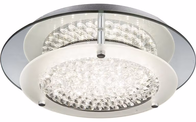 Lampada da soffitto a LED, cromata, con cristalli e bordo a specchio, diametro 28 cm