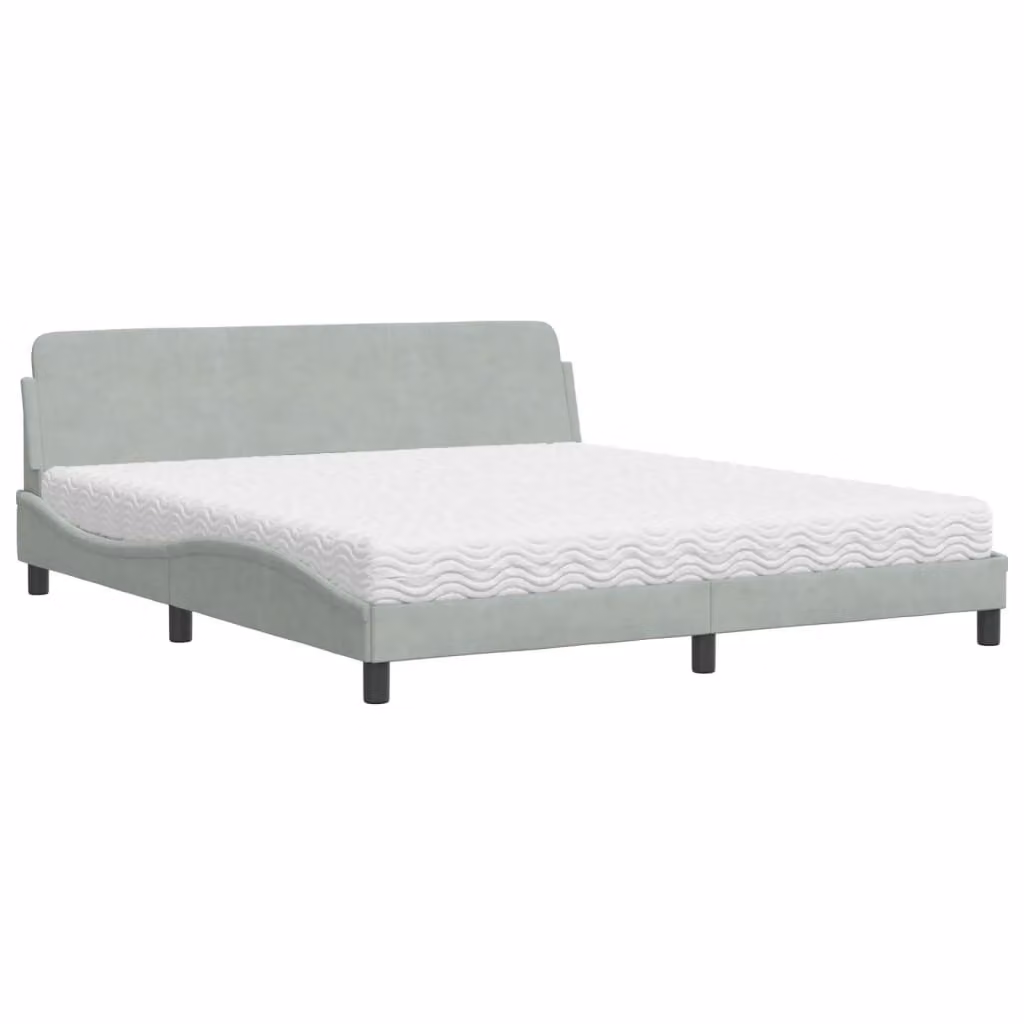 Letto con Materasso Dover Grigio Chiaro 180x200 cm in Velluto