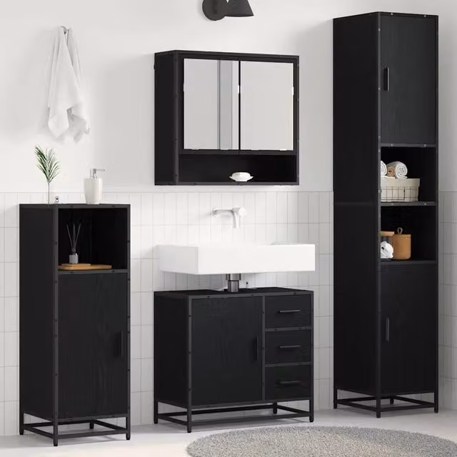Set di mobili per il bagno 4 pz Rovere Nero 3402449
