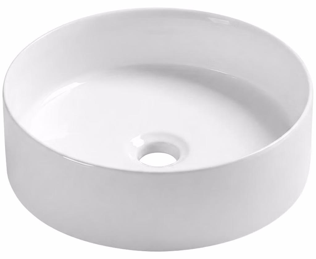 Lavabo in Vetroceramica Pinto, da appoggio, bianco lucido, diametro 39,4 cm