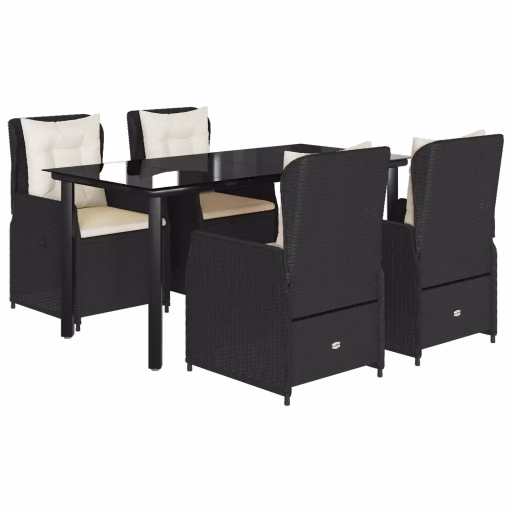 Set da Pranzo da Giardino vidaXL 5 pz in Polyrattan Nero con Piano in Vetro – 2