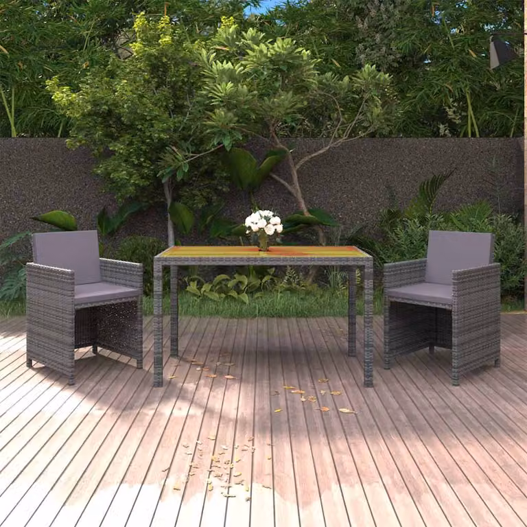 Set da Pranzo da Giardino vidaXL in Polyrattan e Legno di Acacia Grigio con Cuscini