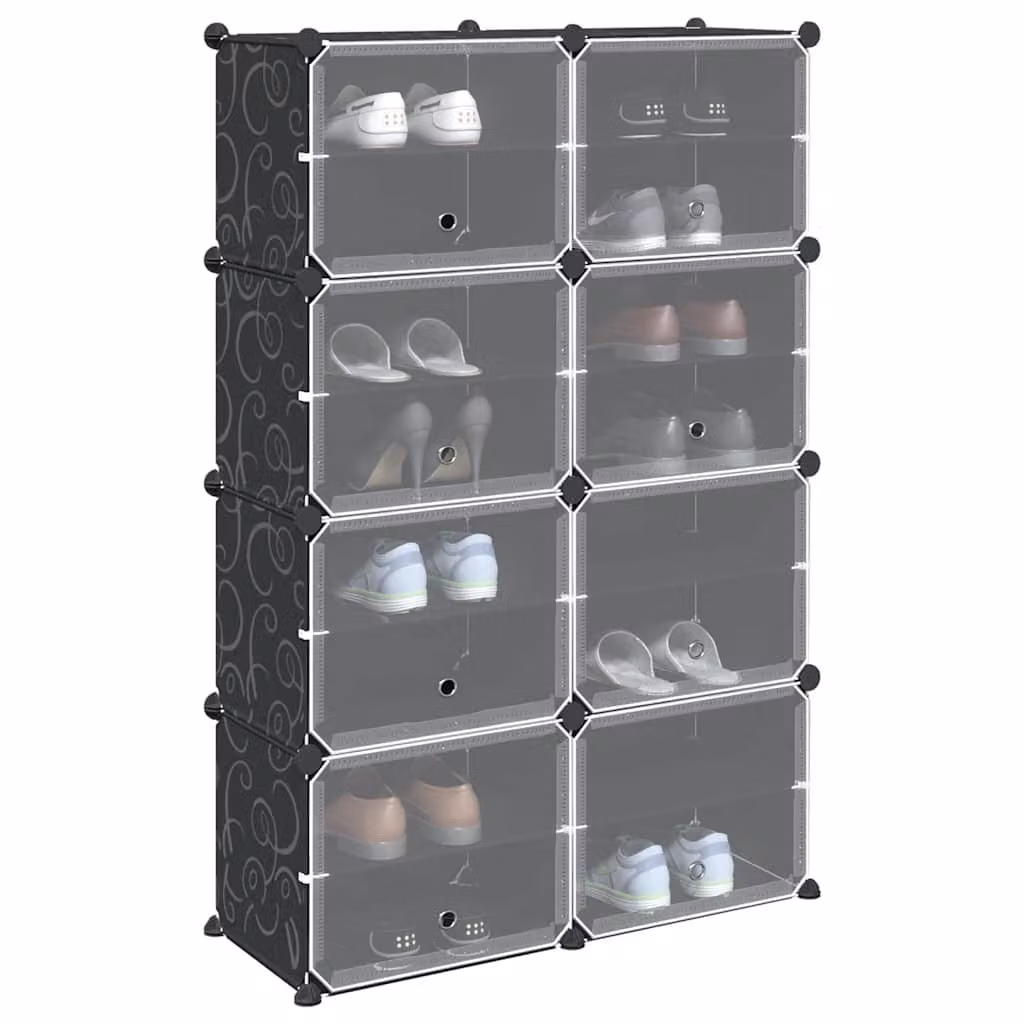 vidaXL Organizzatore Portaoggetti con 8 Cubi, Ante in Vetro e Colore Nero, L/P/H: 123,5 x 31,5 x 84,0 cm