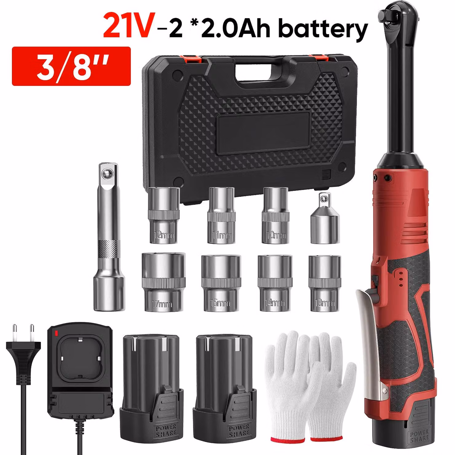 Chiave a cricchetto a batteria - Attacco quadrato da 0,95 cm - Versione angolata allungata da 15,2 cm - 450 giri/min - Luce LED - Batteria da 16,8 V - Confezione standard