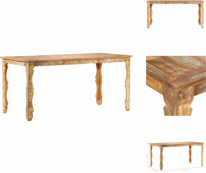 vidaXL Tavolo da pranzo 160×80×76 cm Legno massiccio riciclato - Tavoli da pranzo