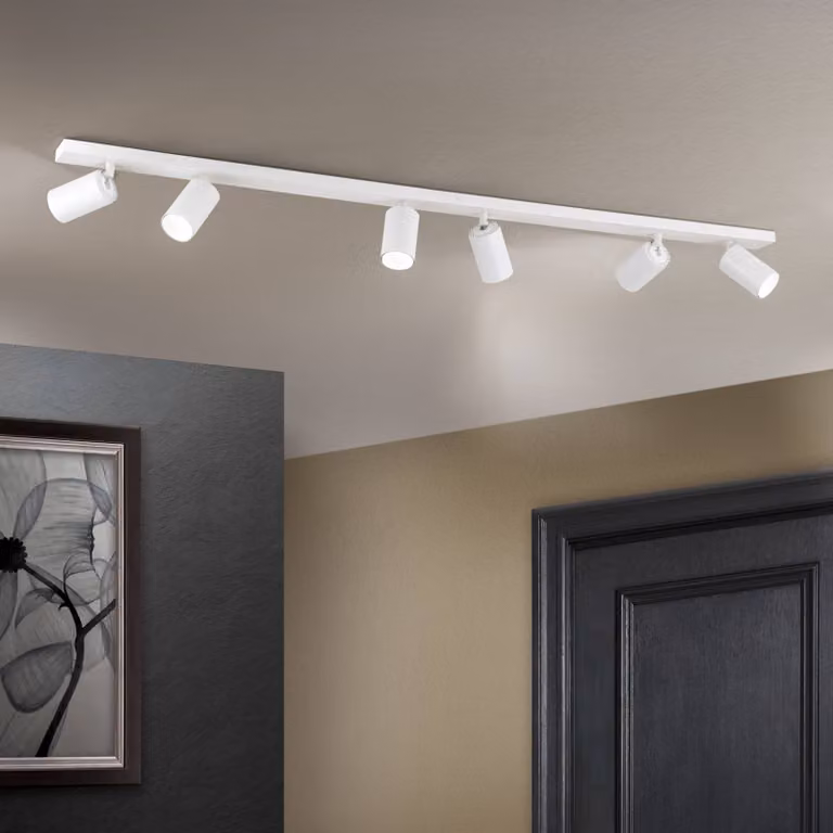 ORION Faretto a soffitto Sean 6 luci, bianco Sean, dimmerabile, Bianco / Opale, Soggiorno / Sala da pranzo, Alluminio, Faretto alogeno
