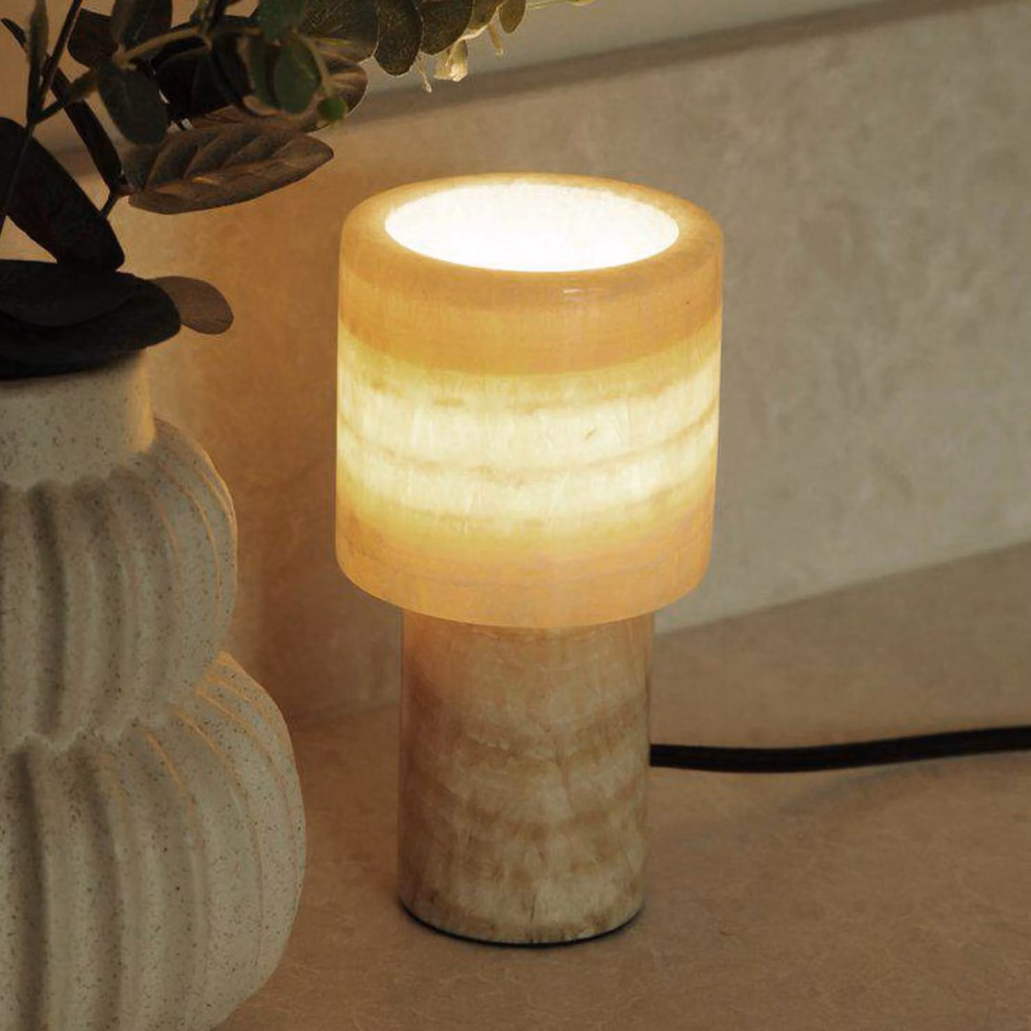 PR Home Lampada da tavolo Lucie, Crema / Ambra, Soggiorno / Sala da pranzo, Pietra, Moderno, Lampada da tavolo