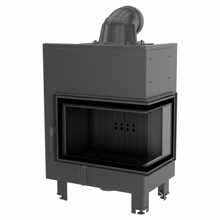 Inserto camino in acciaio KRATKI MBM destro 10 kW Ø 200 vetro curvo rivestimento nero