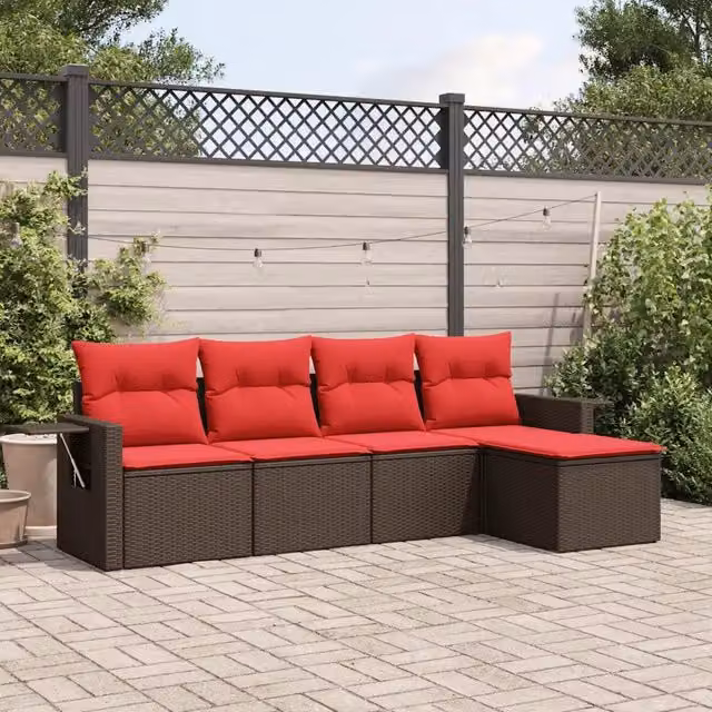 Set Divani da Giardino 5 pz con Cuscini Marrone in Polyrattan 3220093