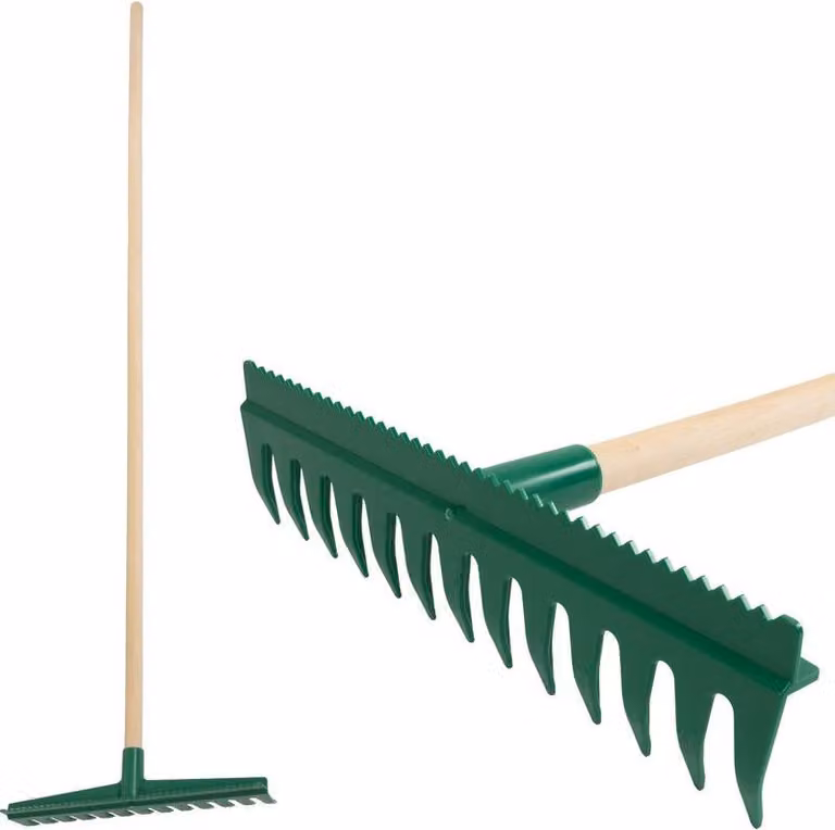 Rastrello livellatore R140, 13 denti, in plastica, con bordo livellatore, manico 160 cm