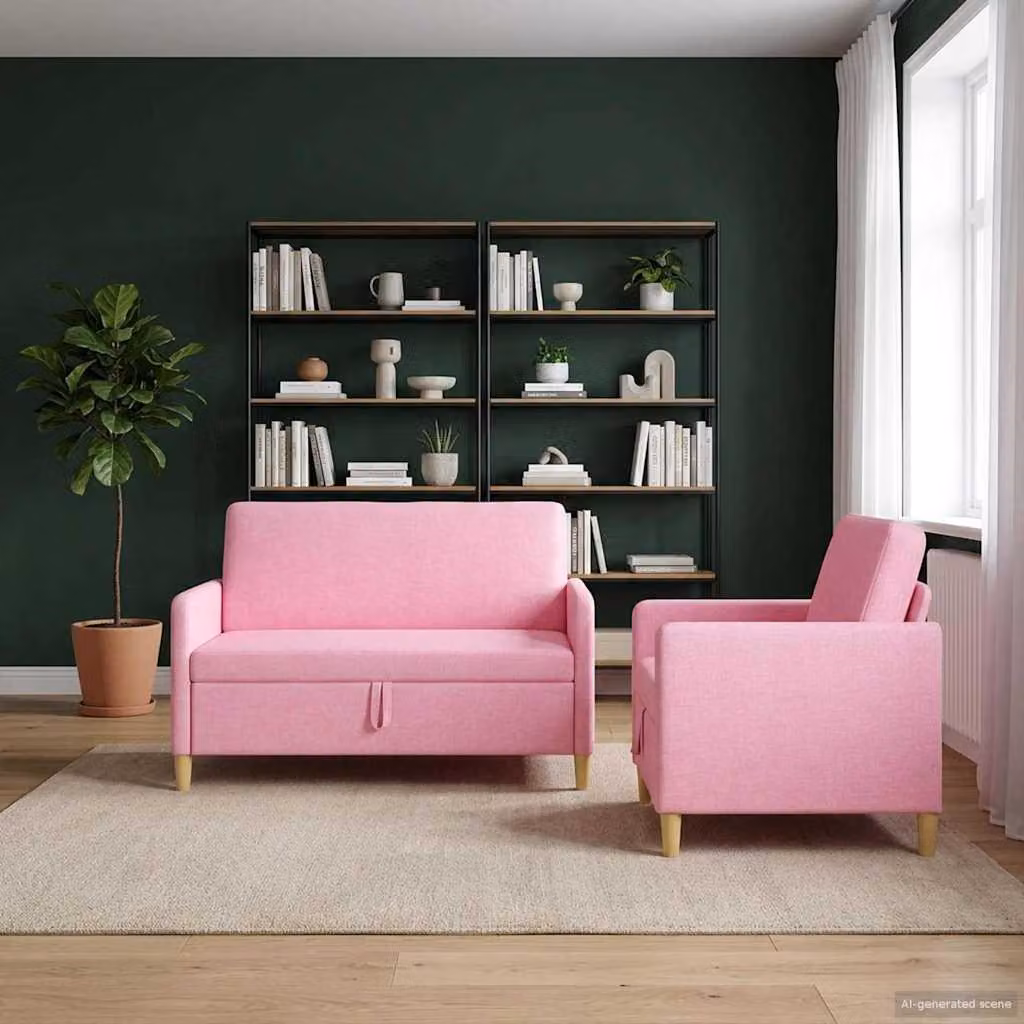 Set di 2 divani moderni vidaXL con contenitore, rivestimento in tessuto rosa e marrone, seduta con apertura a sollevamento per il soggiorno