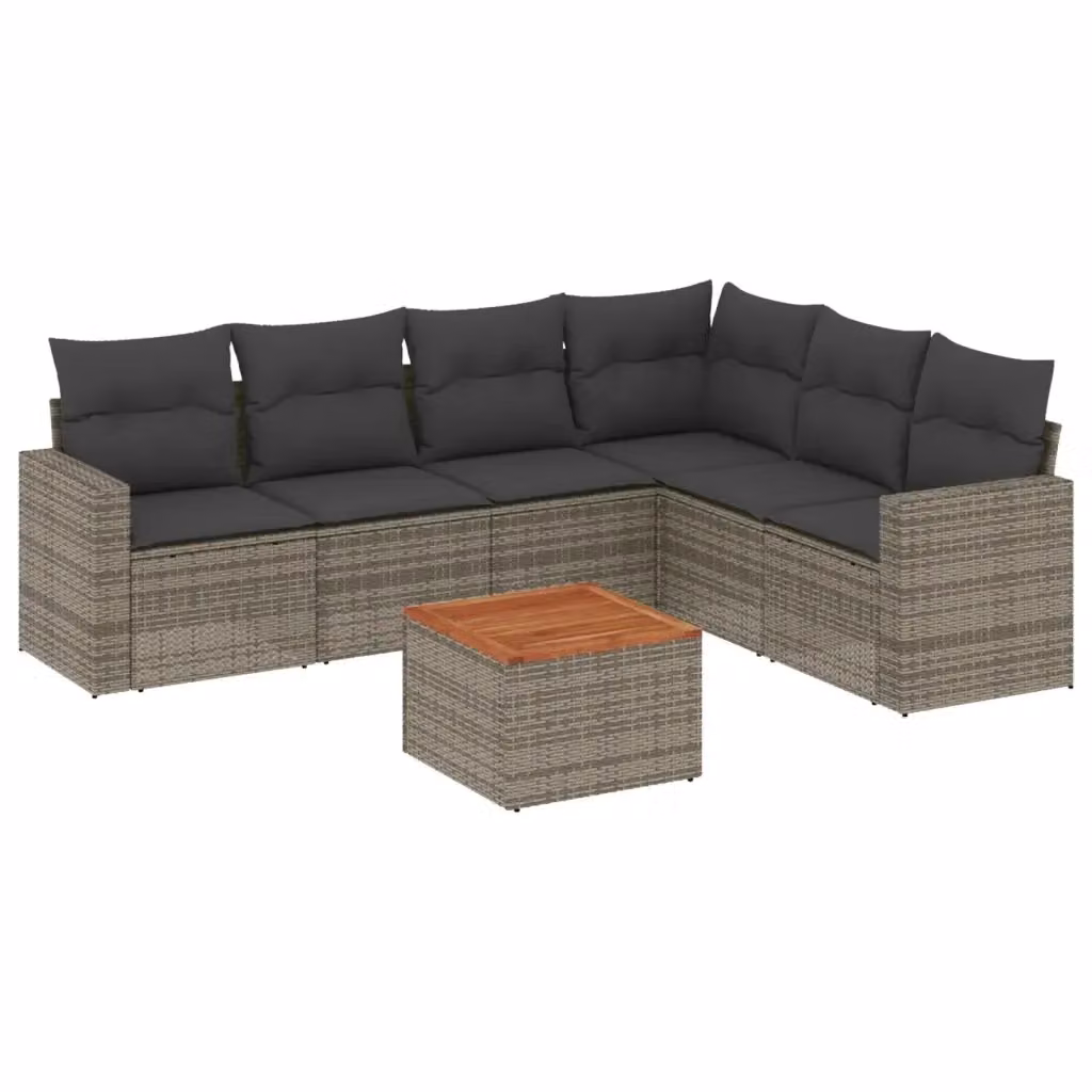 Set di divani da giardino vidaXL in polyrattan grigio con cuscini, forma a L e tavolino da esterno – 2