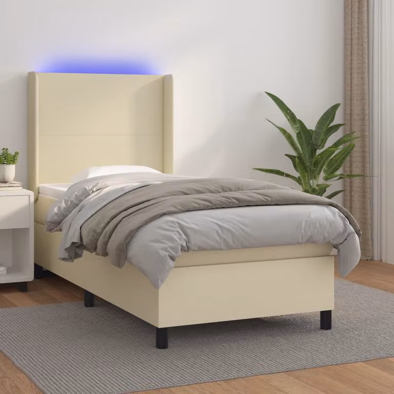 vidaXL Letto a Molle con Materasso e Illuminazione LED in Similpelle Beige, L/P/H: 80 x 200 cm