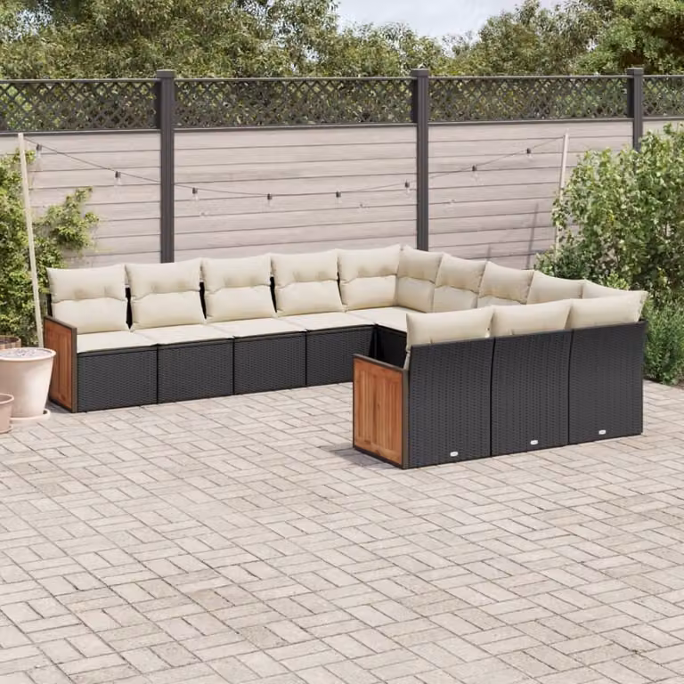 vidaXL Set Divani da Giardino 11 pz in Polyrattan con Cuscini Imbottiti e Rivestimenti Rimovibili Nero e Bianco