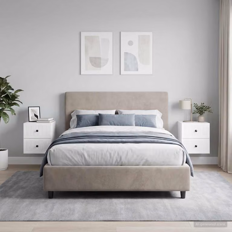 Set di 2 Mobiletti da notte a muro vidaXL Bianco Lucido L 33 cm, P 34,5 cm, H 40 cm