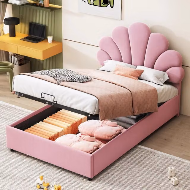 letto imbottito velluto rosa 90 x 200 cm