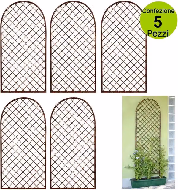 Multipack 5 pz tralicci fissi ad arco in salice naturale colore marrone 0,60 x h 1,80 metri